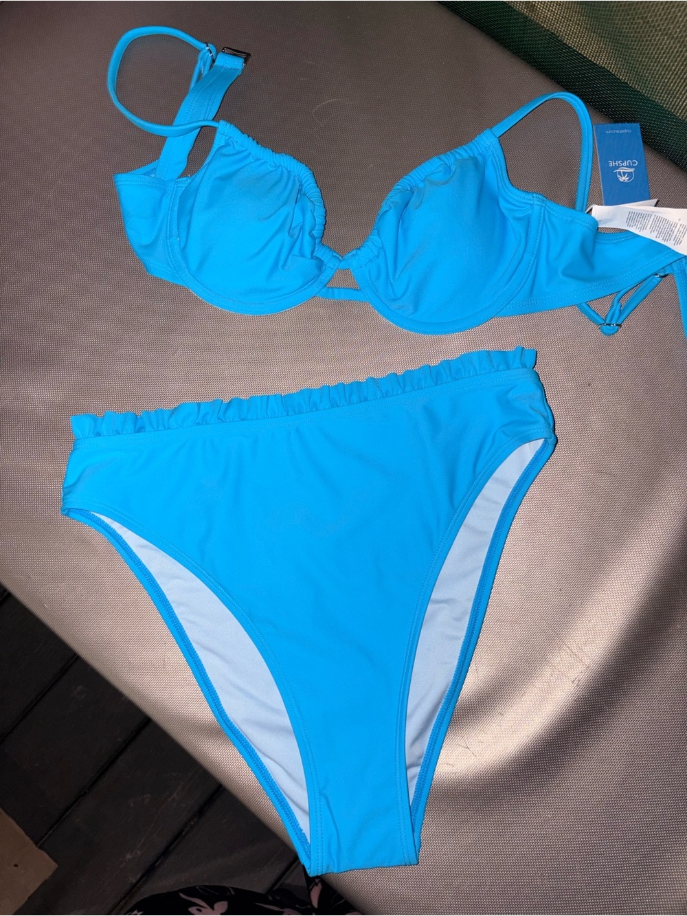 Cupshe Bright Blue Underwire Bikini Set with Ruffle Waist